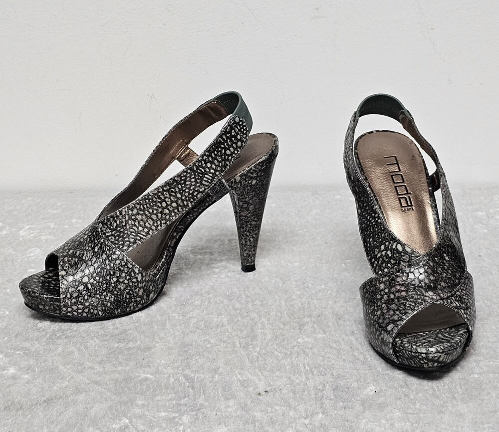 Moda Spana Womens Peep-Toe Slingback Faux-Snakeskin Metallic Heels-Size 7.5M